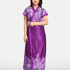 Be You Women Printed V-Neck Maxi Nightdress with Robe