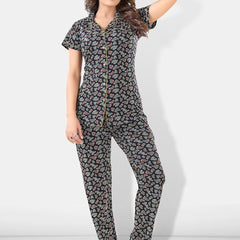 Be You Women Black & Blue Printed Pajama & Shorts with Shirt Night Suits