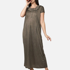 Be You Women Brown Striped Maxi Maternity Nightdress