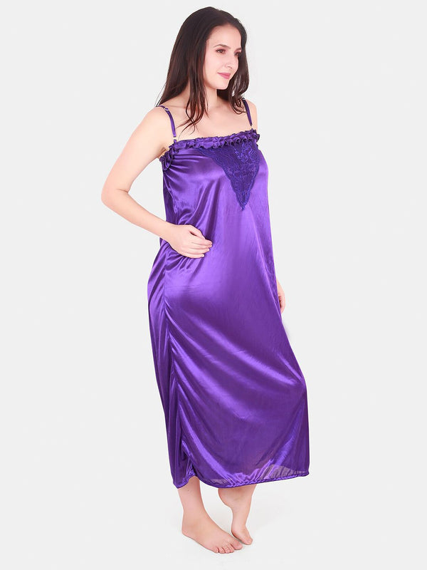 Be You Floral Lace Shoulder Straps Satin Maxi Nightdress With Robe