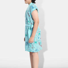 Be You Letter Print Blue Typography Cotton Drawstring Knee Length Bath Robe