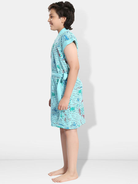 Be You Letter Print Blue Typography Cotton Drawstring Knee Length Bath Robe