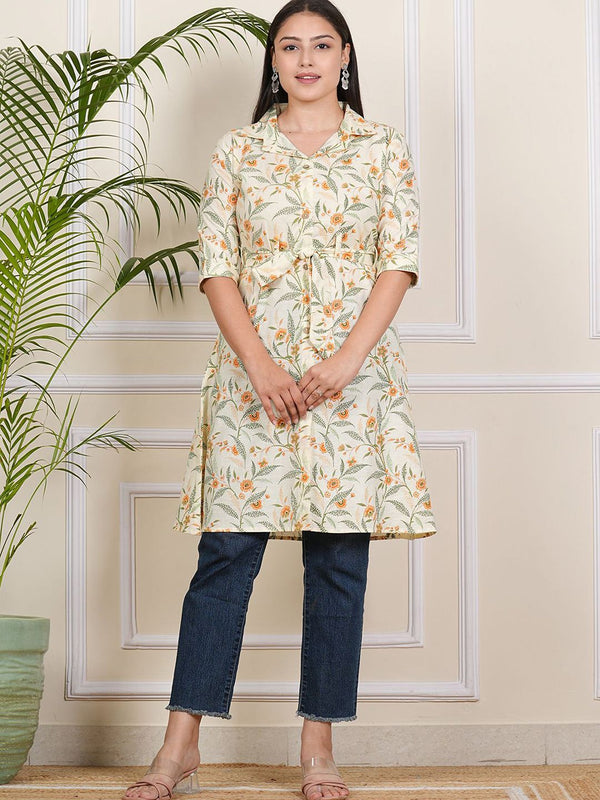 Be You Floral Printed Pure Cotton A-Line Kurta