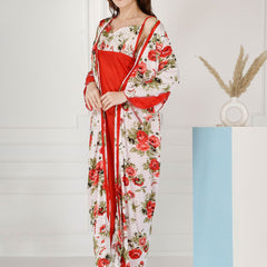 Be You Floral Printed Shoulder Straps Satin Maxi Nightdress With Robe