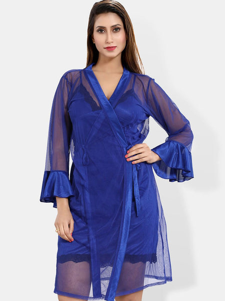 Be You V-Neck Satin Wrap Nightdress With Robe