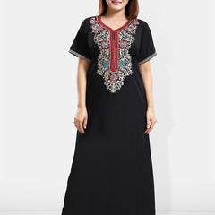 Be You Ethnic Motifs Embroidered Maxi Nightdress