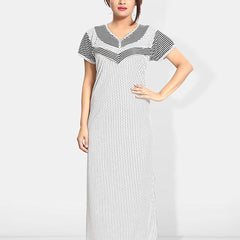 Be You Polka Dots Printed V-Neck Satin Maternity Maxi Nightdress