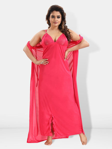 Be You 6 Pieces Satin Maxi Nightdress Set With Robe And Lingerie Set
