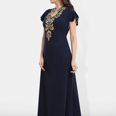 Be You Floral Embroidered Mandarin Collar Maxi Nightdress