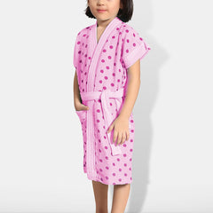 Be You Pink Polka Dots Cotton Drawstring Knee Length Bath Robe