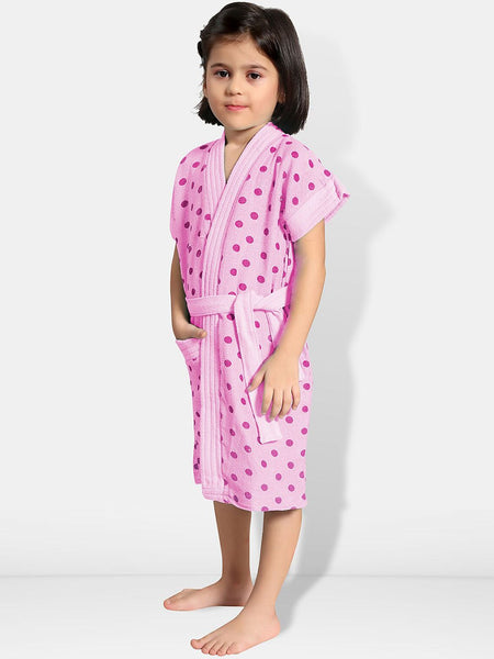 Be You Pink Polka Dots Cotton Drawstring Knee Length Bath Robe