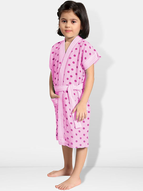 Be You Pink Polka Dots Cotton Drawstring Knee Length Bath Robe