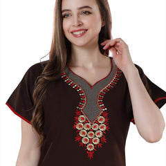 Be You Brown Embroidered Maxi Nightdress