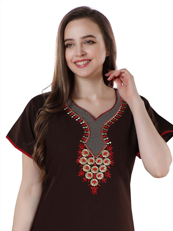 Be You Brown Embroidered Maxi Nightdress