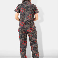 Be You Women Black & Red Printed Pajama & Shorts with Shirt Night Suits