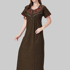 Be You Geometric Printed Embroidered Maxi Nightdress