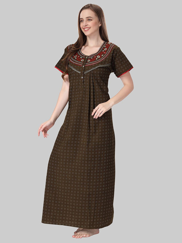 Be You Geometric Printed Embroidered Maxi Nightdress