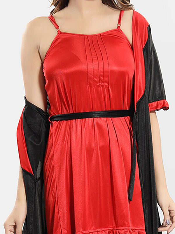 Be You Shoulder Straps Satin Wrap Nightdress With Robe