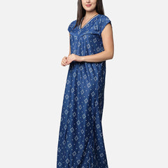 Be You Women Blue Printed Maxi Maternity Nightdress