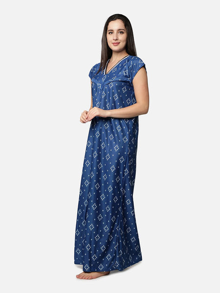 Be You Women Blue Printed Maxi Maternity Nightdress