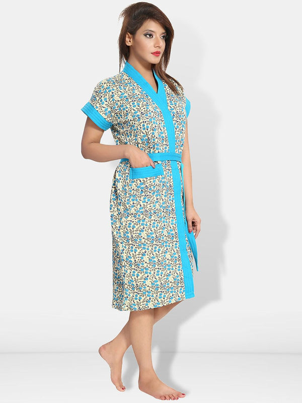 Be You Women Printed Cotton Anti-bacterial Super Soft Bath Robe With Belt