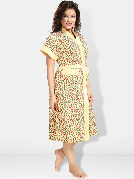 Be You Women Printed Cotton Anti-bacterial Super Soft Bath Robe With Belt