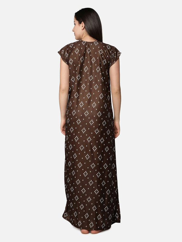 Be You Brown Printed Maxi Nightdress
