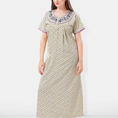 Be You Floral Printed Embroidered Maxi Nightdress