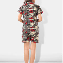 Be You Women Brown & Red Printed Lapel Collar Night Suits