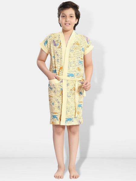 Be You Letter Print Beige Typography Cotton Drawstring Knee Length Bath Robe