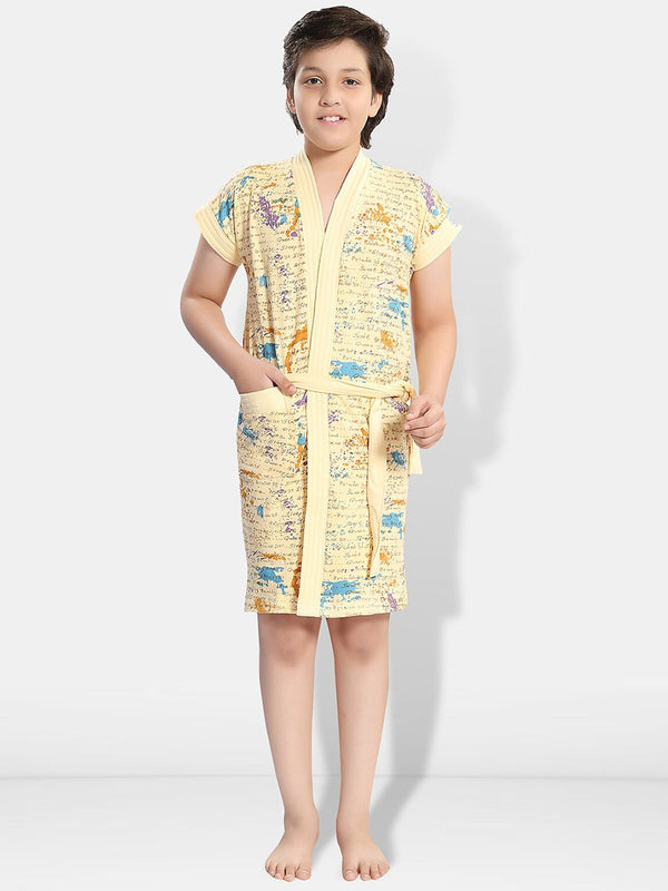 Be You Letter Print Beige Typography Cotton Drawstring Knee Length Bath Robe