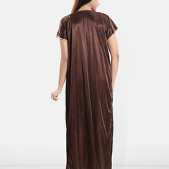 Be You Women Shoulder Strap Embroidered Nightdress with Robe