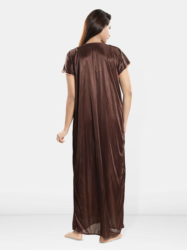 Be You Women Shoulder Strap Embroidered Nightdress with Robe