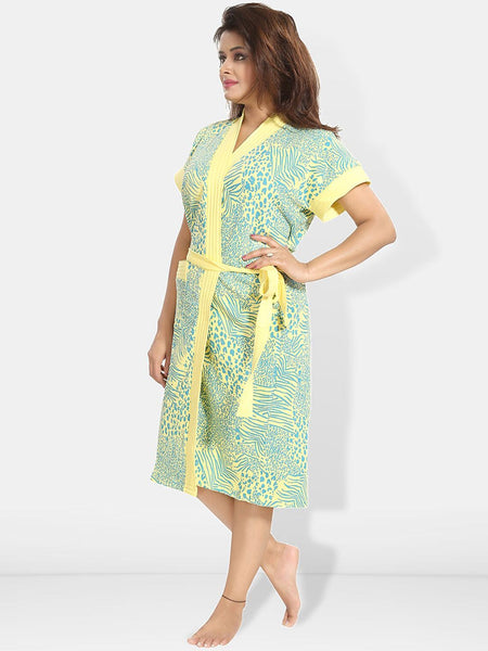 Be You Women Printed Cotton Anti-bacterial Super Soft Bath Robe With Belt