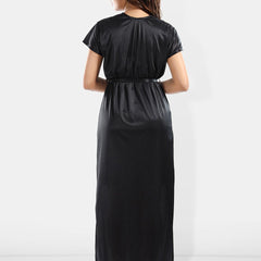 Be You Shoulder Straps Laced Nightdress With Satin Robe And Briefs