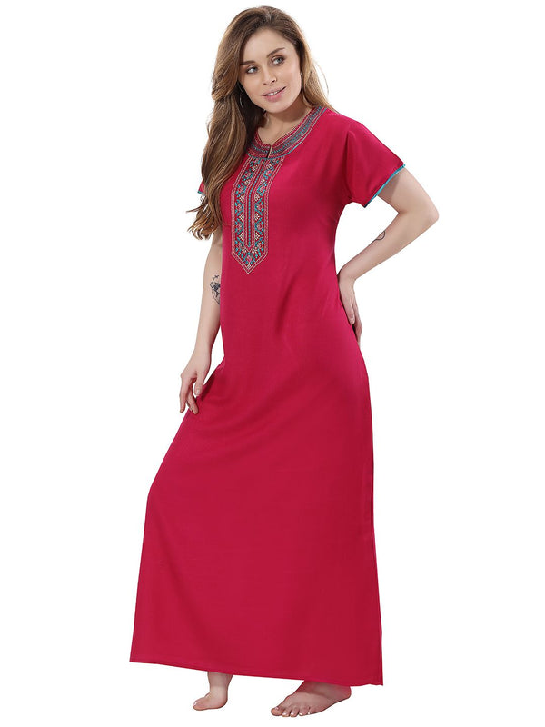 Be You Pink Embroidered Maxi Nightdress