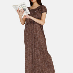 Be You Women Printed Satin Maxi Nightdress