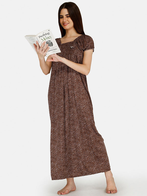 Be You Women Printed Satin Maxi Nightdress