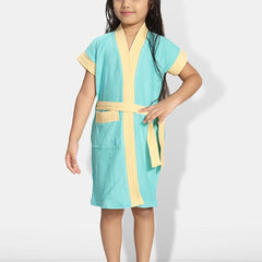 Be You Two-Tone Blue Solid Cotton Drawstring Knee Length Bath Robe