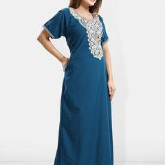 Be You Ethnic Motifs Embroidered Maxi Nightdress
