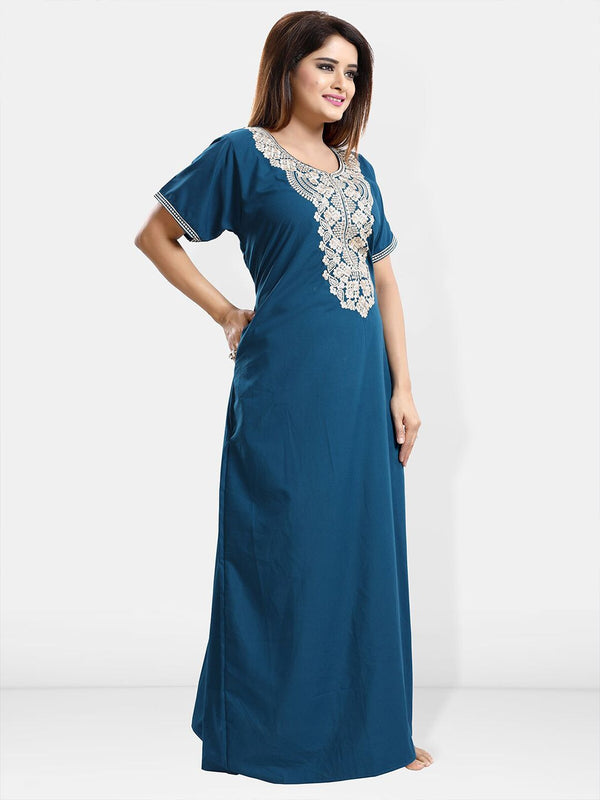 Be You Ethnic Motifs Embroidered Maxi Nightdress