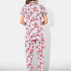 Be You Women White & Pink Printed Pajama & Shorts with Shirt Night Suits