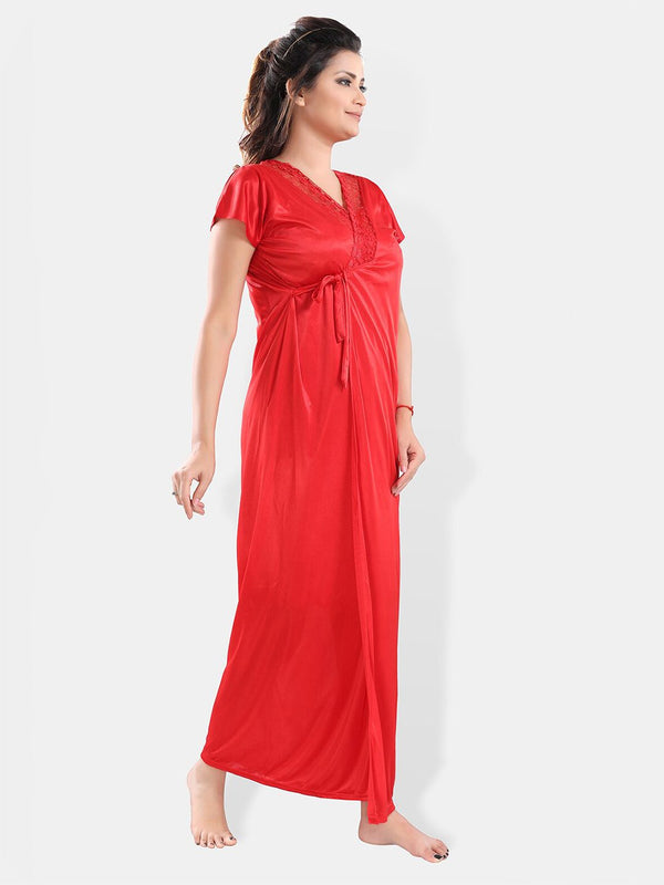 Be You Shoulder Straps Satin Night Suit With Robe