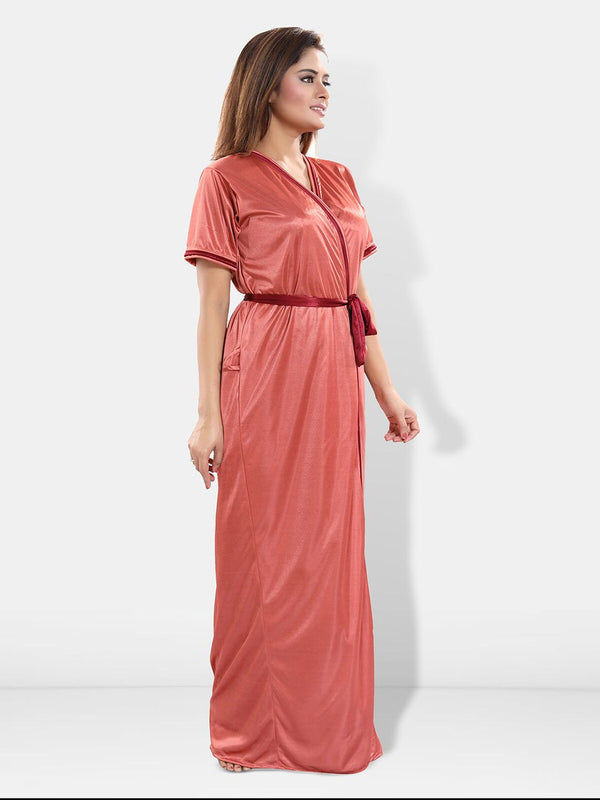 Be You V-Neck Satin Maxi Wrap Nightdress With Robe