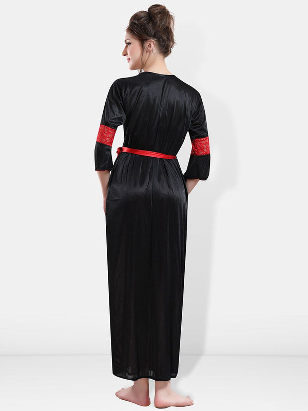 Be You Self Designed Shoulder Straps Satin Maxi Nightdress With Robe