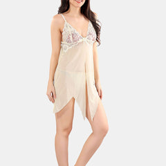 Be You Net Self Design Baby Doll Dress With Thong