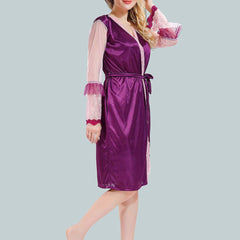 Be You Solid Lace Details Satin Nighty with Robe