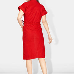 Be You Red Solid Cotton Drawstring Knee Length Bath Robe-L/XL