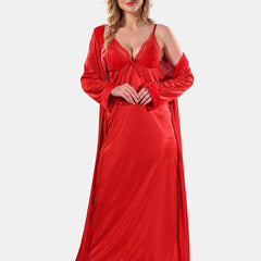 Be You V Neck Lace Up Details Satin Maxi Nightdress With Robe