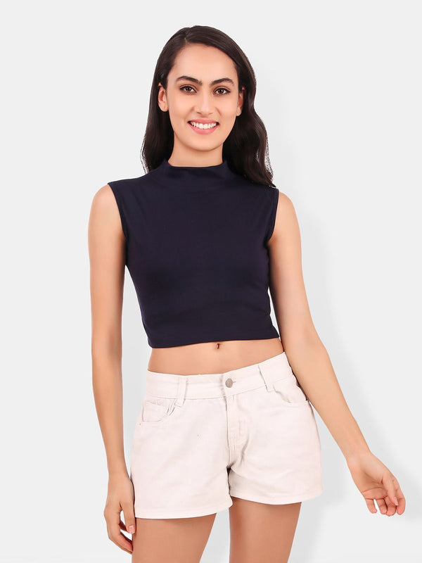 Be You High Neck Cotton Fitted Crop Top